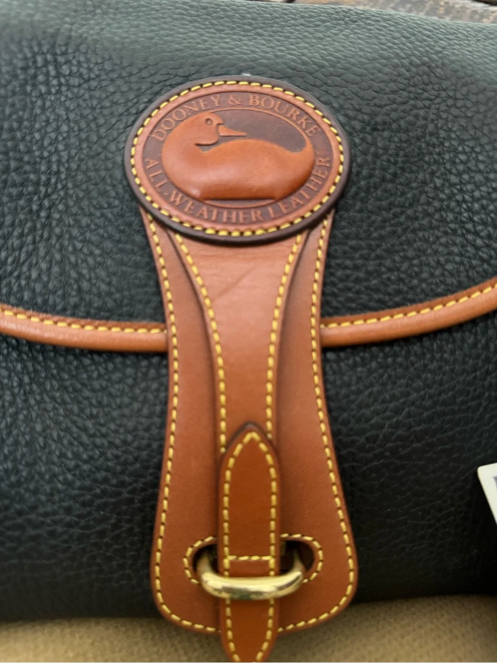 Dooney & Bourke Black Pebbled Leather Messenger with Brown Trim